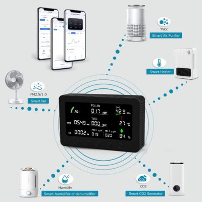 좋은 가격 10-in-1 스마트 공기질 모니터 - WiFi Tuya, AQI/CO2/CO/PM2.5/꽃가루/TVOC/소음/온도/습도 감지, 가정 및 사무실용 온라인으로