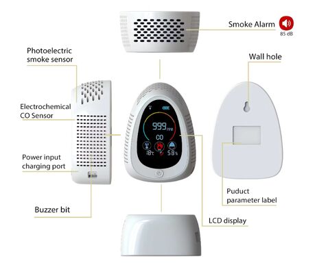 좋은 가격 GZAIR PT03 5-in-1 Air Quality Monitor - CO/Smoke/Temp/Humidity Detection, WiFi Connectivity, Wall-Mounted/Desktop Dual Installation 온라인으로