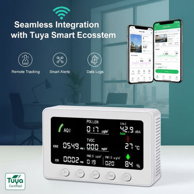 좋은 가격 CE FCC 인증 OEM ODM 스마트 Tuya 10-in-1 IAQ 감지기 PM1.0/PM2.5/CO2/CO/TVOC/꽃가루/AQI 모니터 (RS485 지원) 온라인으로